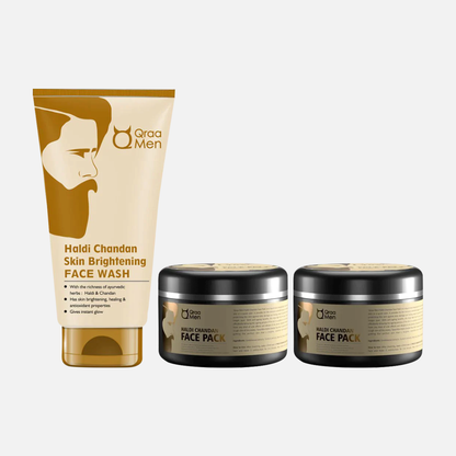 Qraa Men Haldi Chandan Kit for Skin Brightening/Lightening for Oil/Acne/Pimple Control (3 Items in the set)